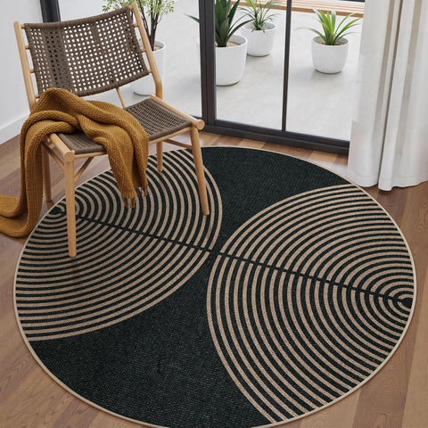 Enfys Modern Rainbow Round Rug, 6ft Easy Jute Circle Patio Rug Washable Indoor Outdoor Carpet for Li