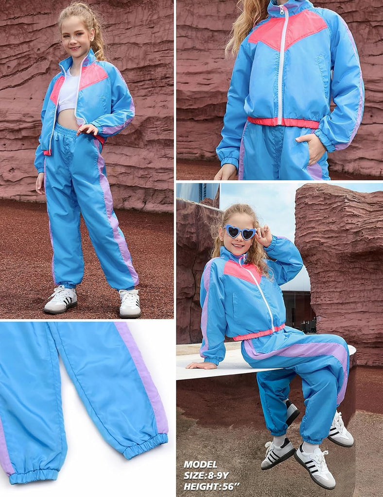 Girls' Clothing Sets 2 Piece 80s 90s Outfits Neon Jacket Pants Hip Hop Dance Outfits for Girls Tracksuit Set