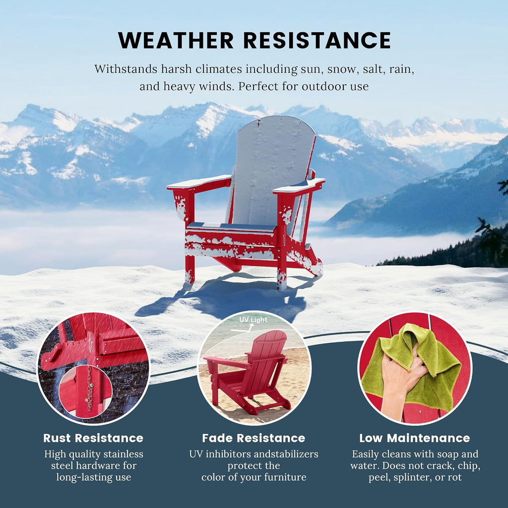 WO Home Furniture Laguna Folding Adirondack Chairs Set of 2, HDPE Patio Chair, All Weather Use Fire Pit Chair for