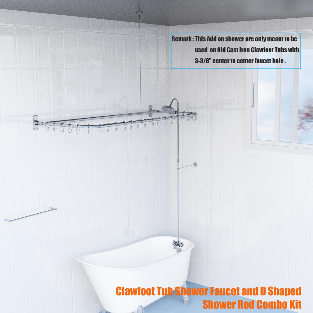 Clawfoot Tub Shower Kit With D-Style Shower Rod,Chrome Plated