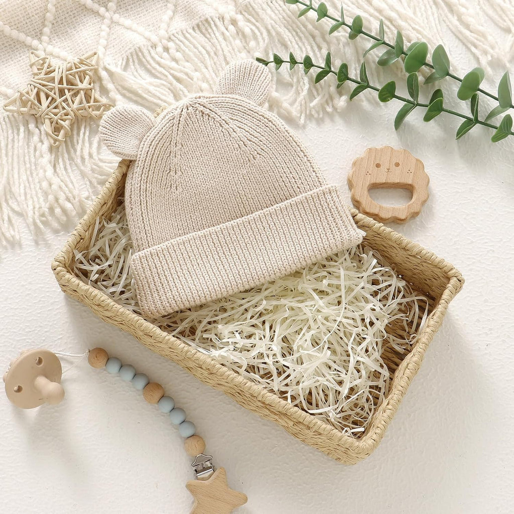Cotton Baby Beanie Winter Knitted Hat with Bear Ear