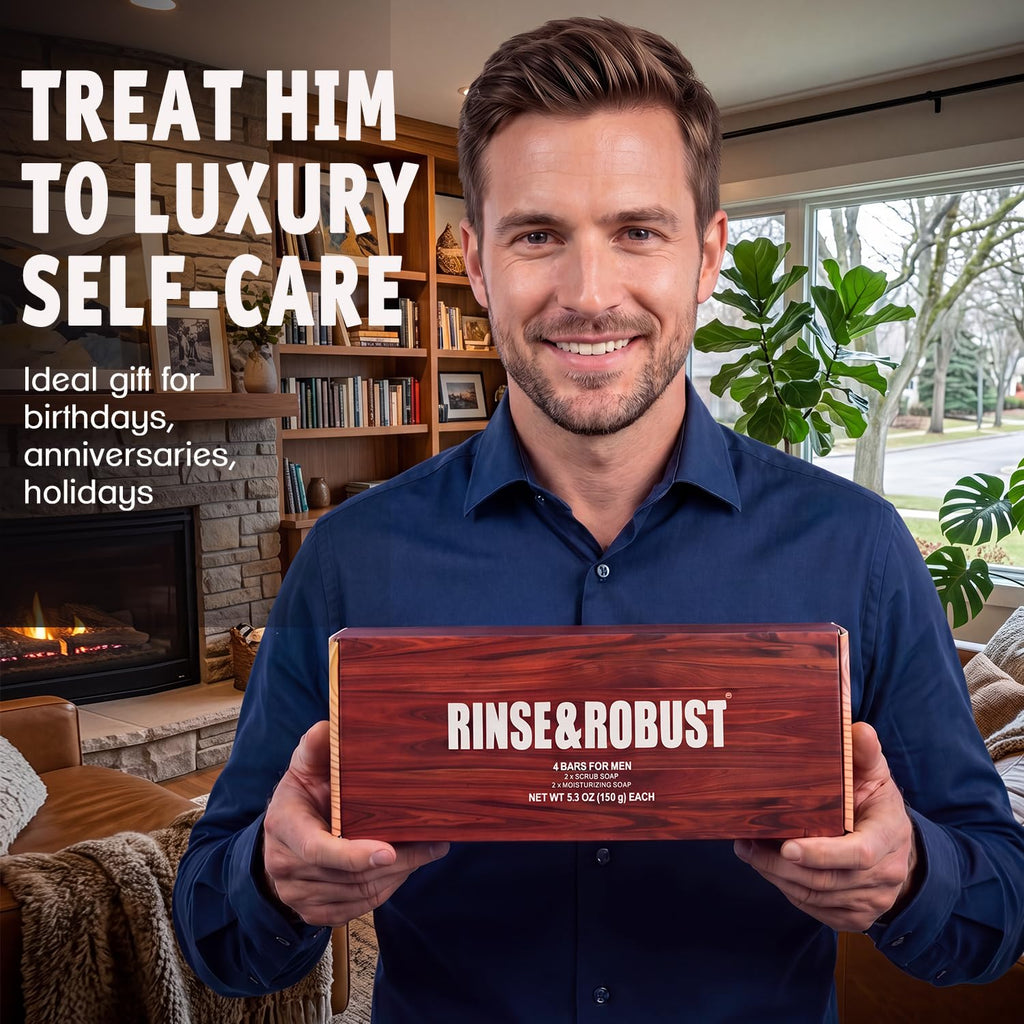 Bar Soap for Men - 4Pcs Exfoliating & Moisturizing 4-in-1 Cleansing Bar Set for Face, Body, Hands & Shave | All Skin