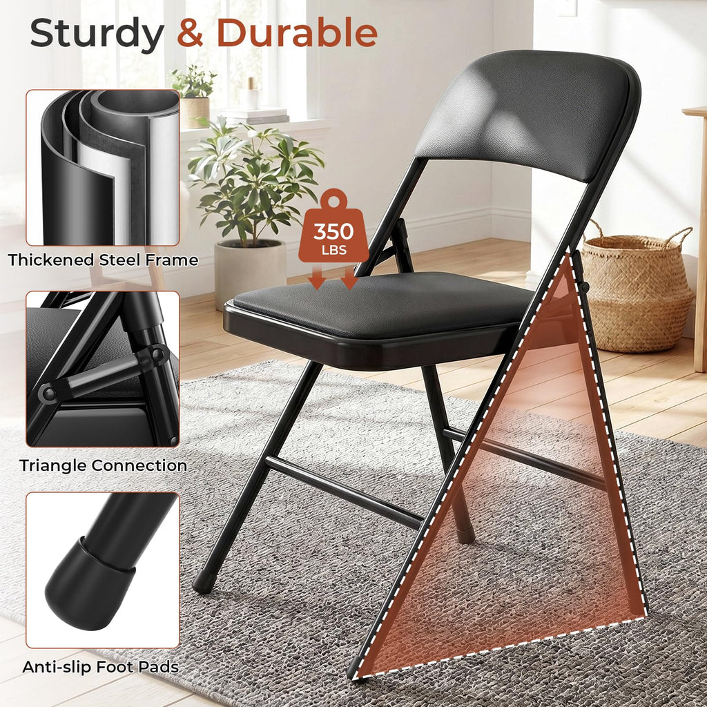 12 Pack Leather Padded Folding Chair w/Reinforced Metal Frame, Black