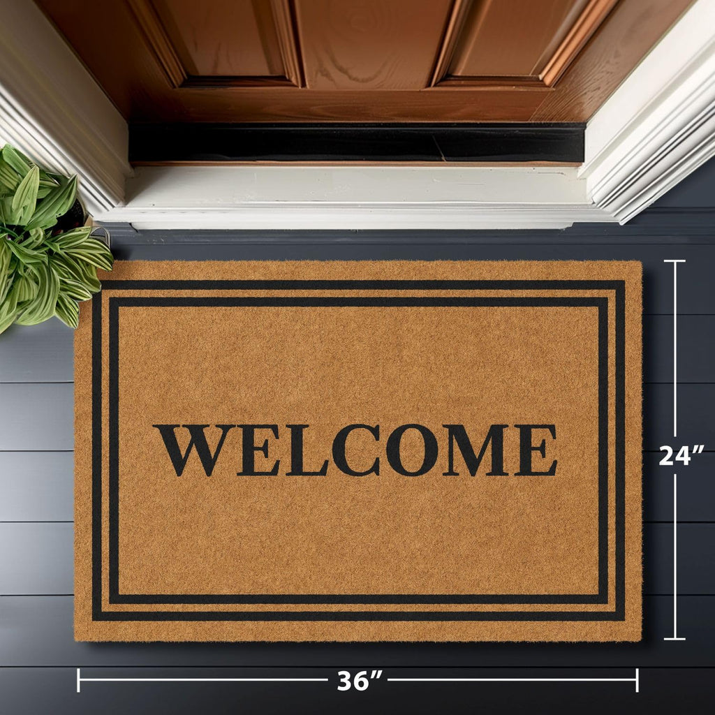 Natural Coco Coir Non-Slip Doormat (24x36, Welcome)