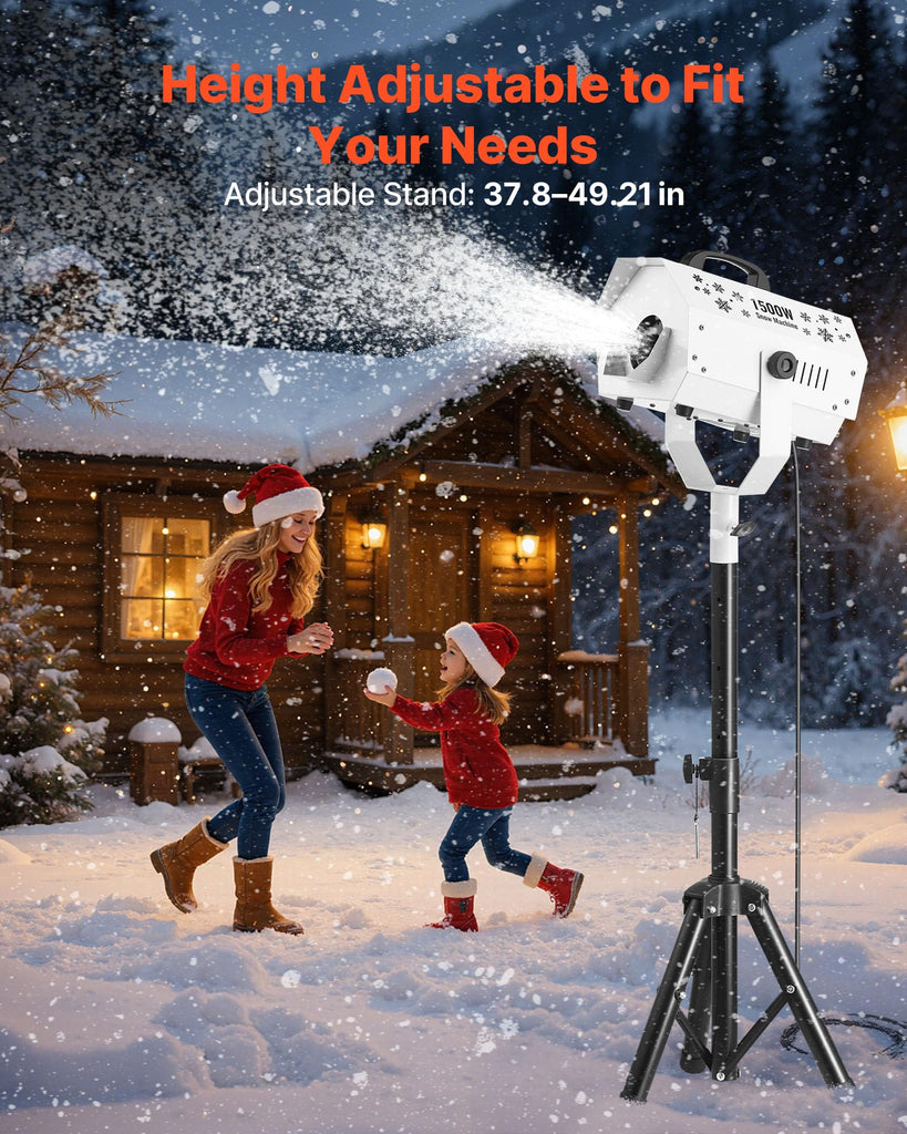 Snow Machine, 1500W Snow Maker Machine with Height Adjustable Stand and Wireless Remote Control, High Output Portable
