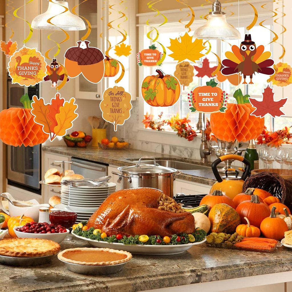 Thanksgiving Decorations Set with Banner and Garland - Set of 40