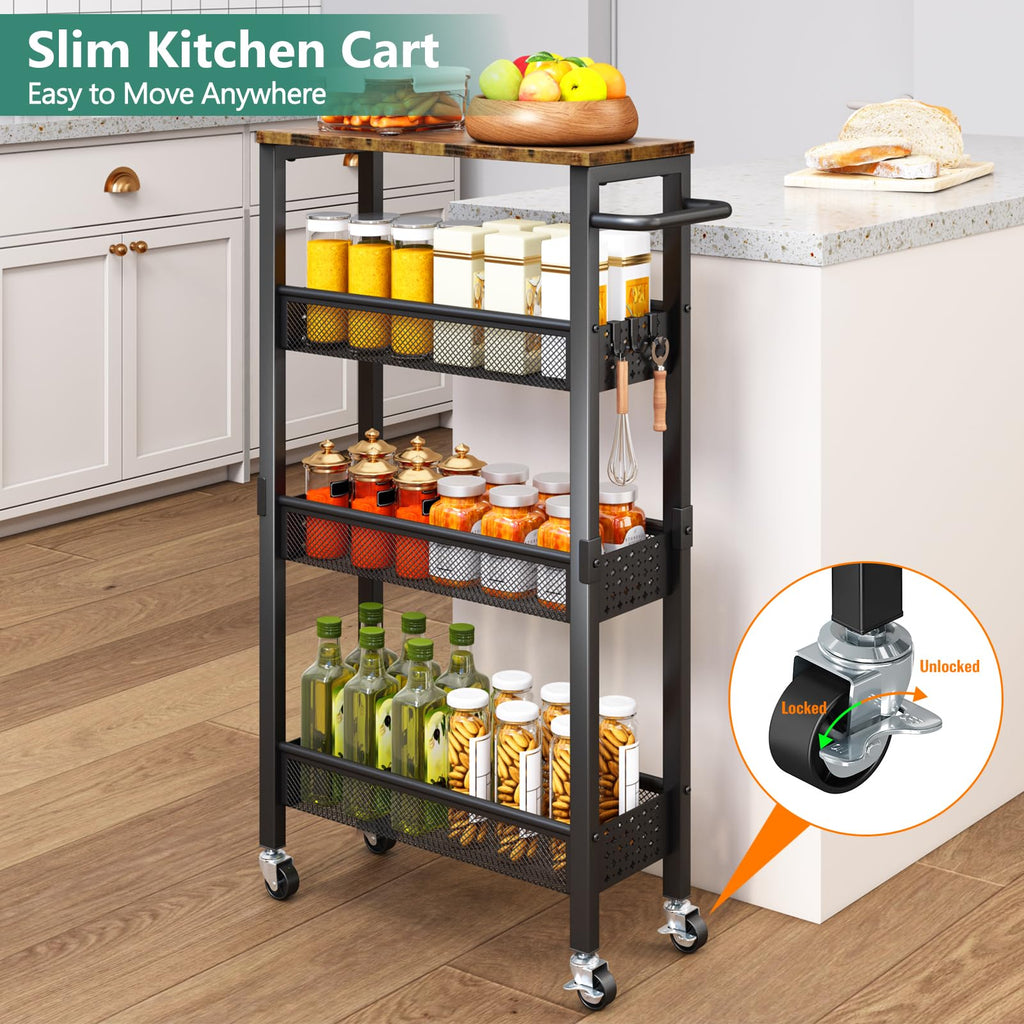 4-Tier Slim Utility Rolling Laundry Cart with Wheels, Metal