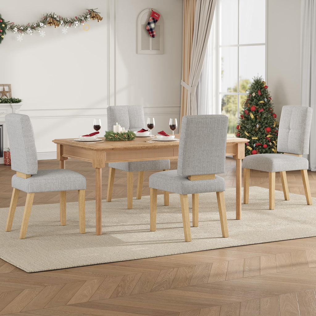 Wooden Dining Chairs Set of 4, Modern Farmhouse Dining Room Chairs with Cloud-Like Thick Cushion, Solid Wood Frame