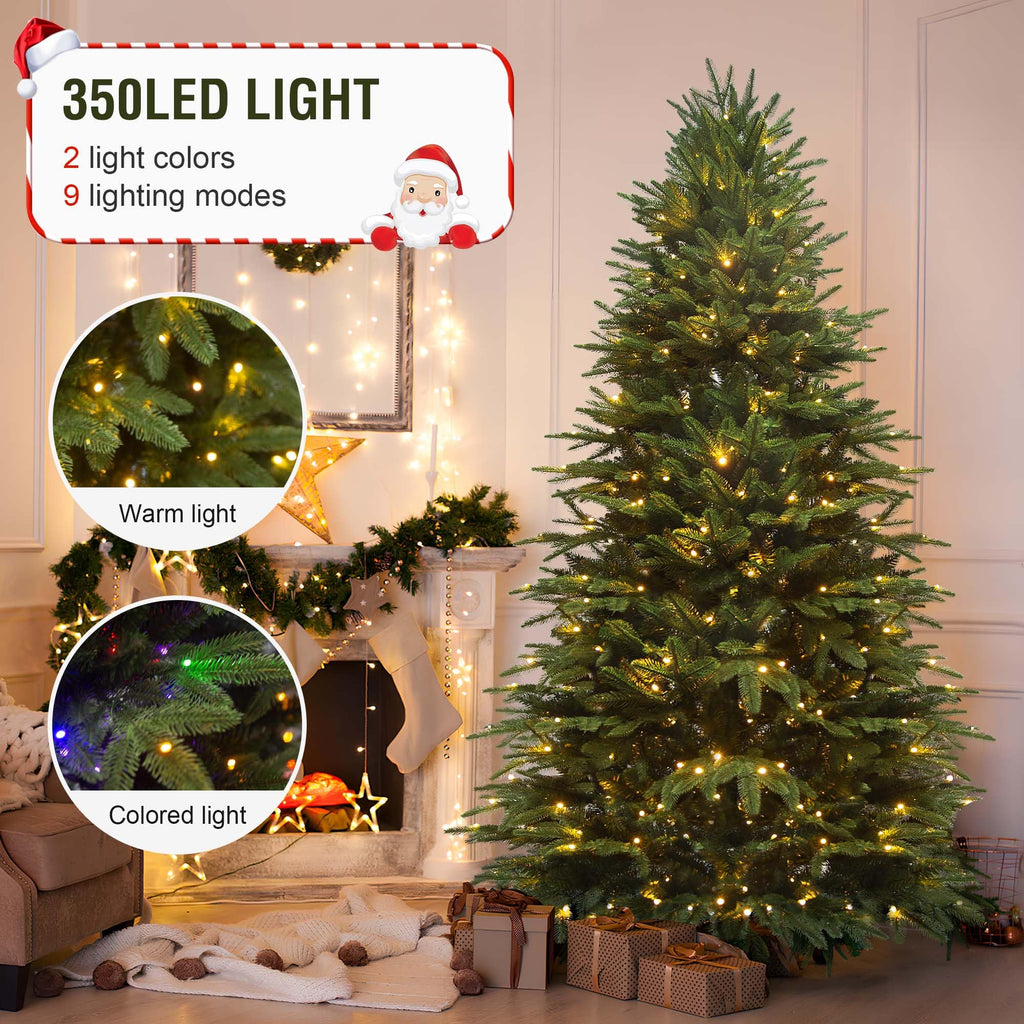 7.5 ft Pre-Lit Artificial Christmas Tree with 350 Lights, Spruce Xmas Tree