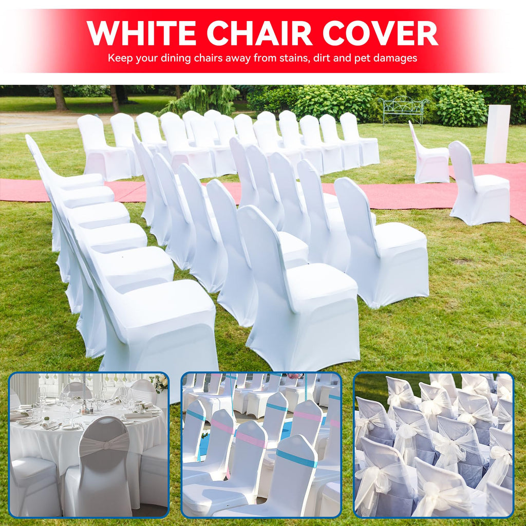 100 Pcs White Stretch Chair Covers - Premium Polyester Spandex Slipcovers for Wedding, Party, Banquet, Dining & Event