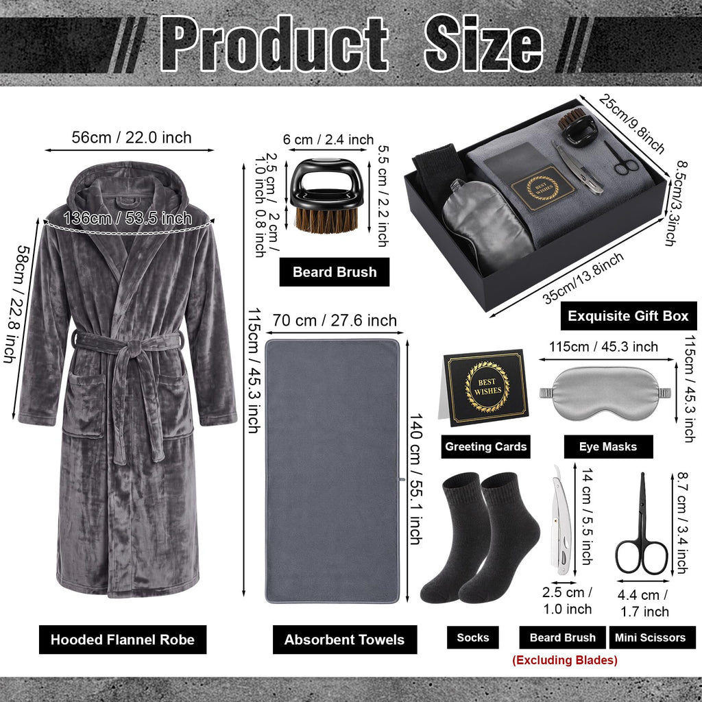 9 Pcs Birthday Gifts for Men Beard Care Set for Him Father's Gifts Basket Kit Get Well Soon Gift Basket with Hooded