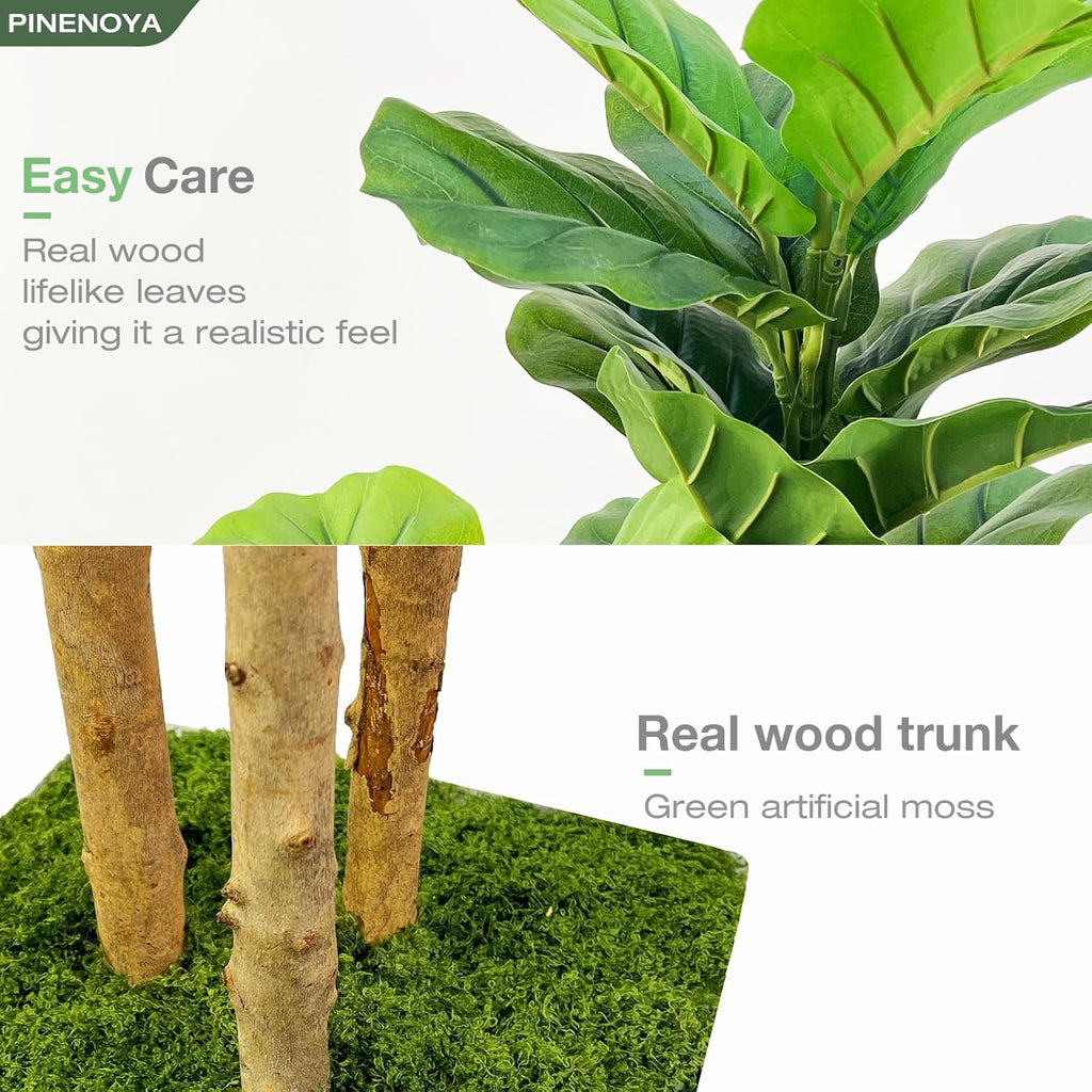 Fiddle Leaf Fig Tree,6ft Tall Fake Plant Indoor with White Planter,Faux Ficus Tree with Natural Wood Trunk Living