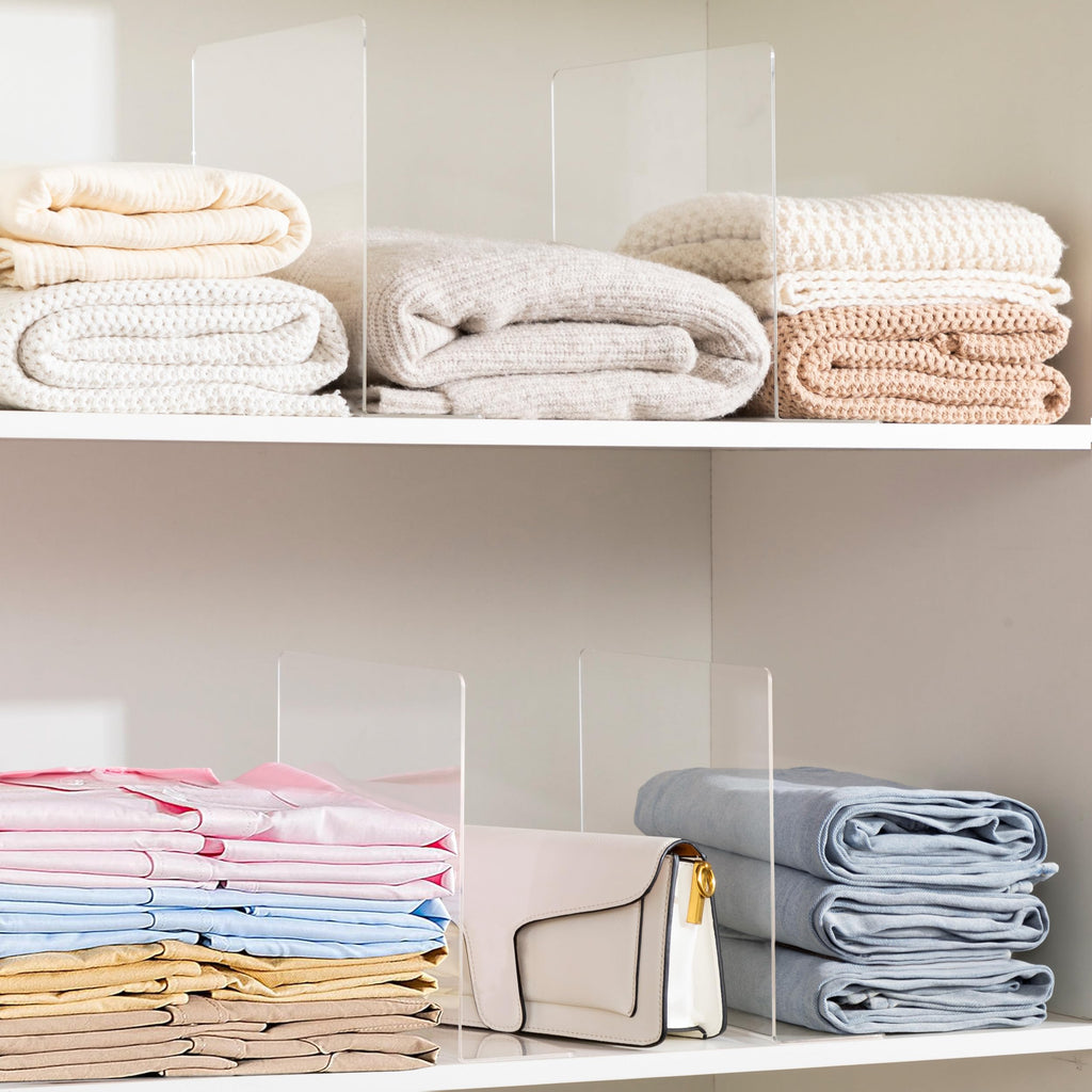 Acrylic Shelf Dividers for Closet Organization, 6 Pack Clear Sturdy Separate Closet Dividers for Shelves, Adjustable