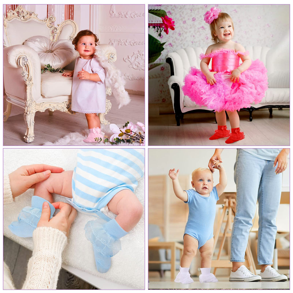 9 Pairs Baby Lace Socks Girls Ruffle Ankle, Multicolor