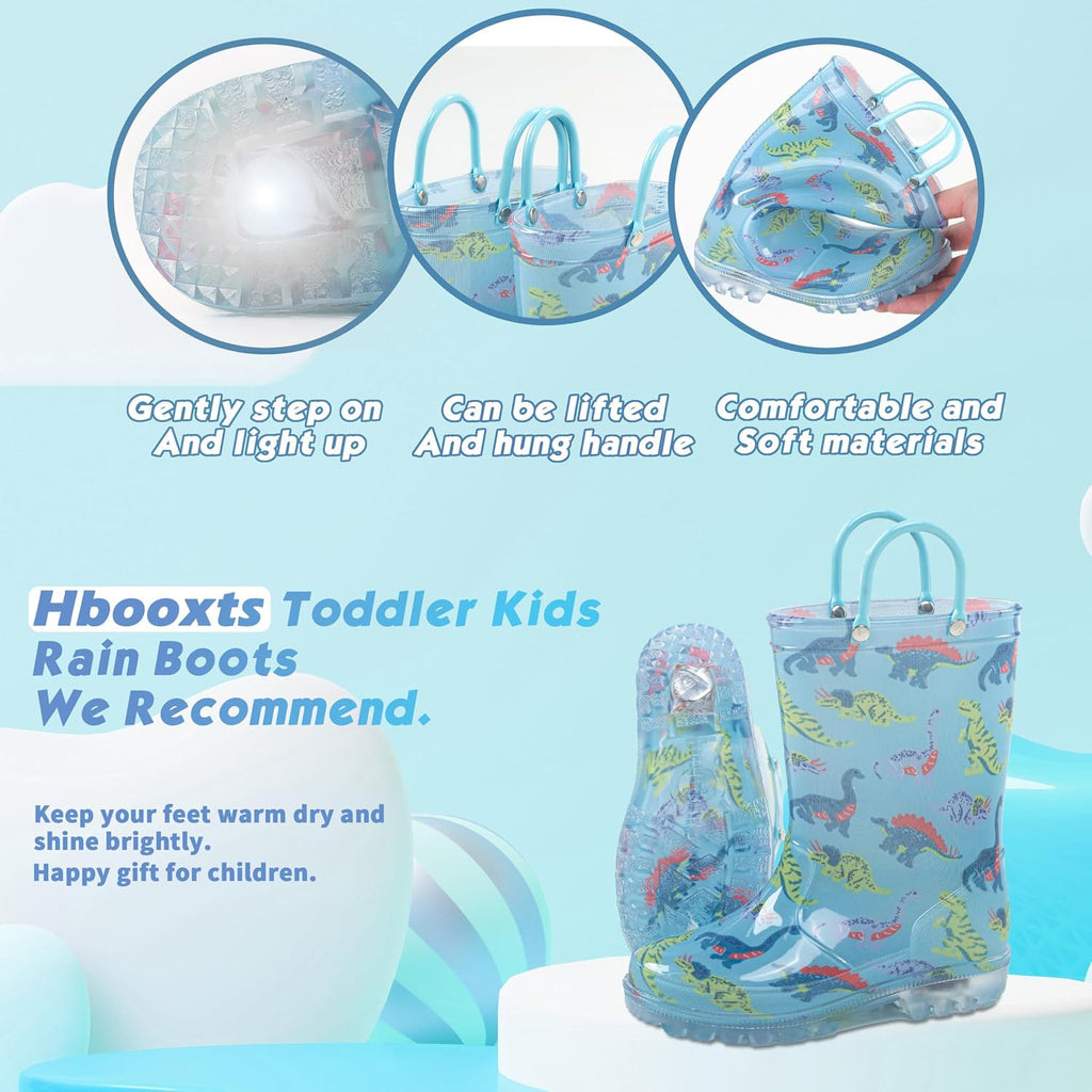Toddler Rain Boots Waterproof Rubber Kids Rain Boots for Girls and Boys with Fun Patterns and Easy-On Handles