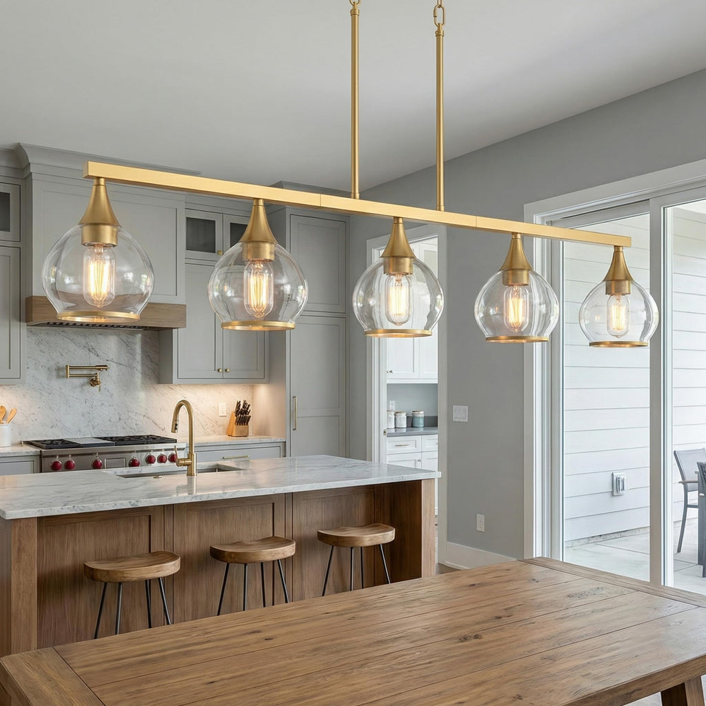 Gold Kitchen Island Linear Pendant Light, 5-Light, E26 Base