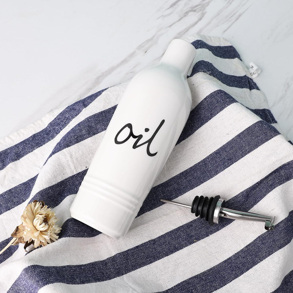 OZ Ceramic Oil and Vinegar Dispenser Bottle Set (White) - Set of 2