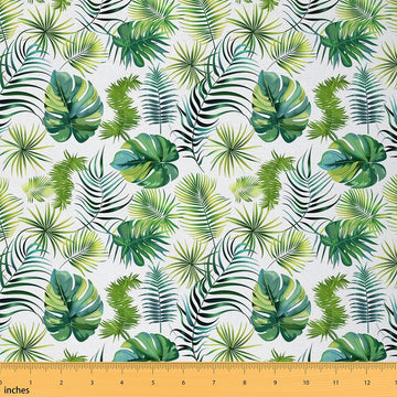 Green Plants Fabric by The Yard, Tropical Palm Leaves Soft Polyester No Stretch Fabric for Sewing Lover, Natural