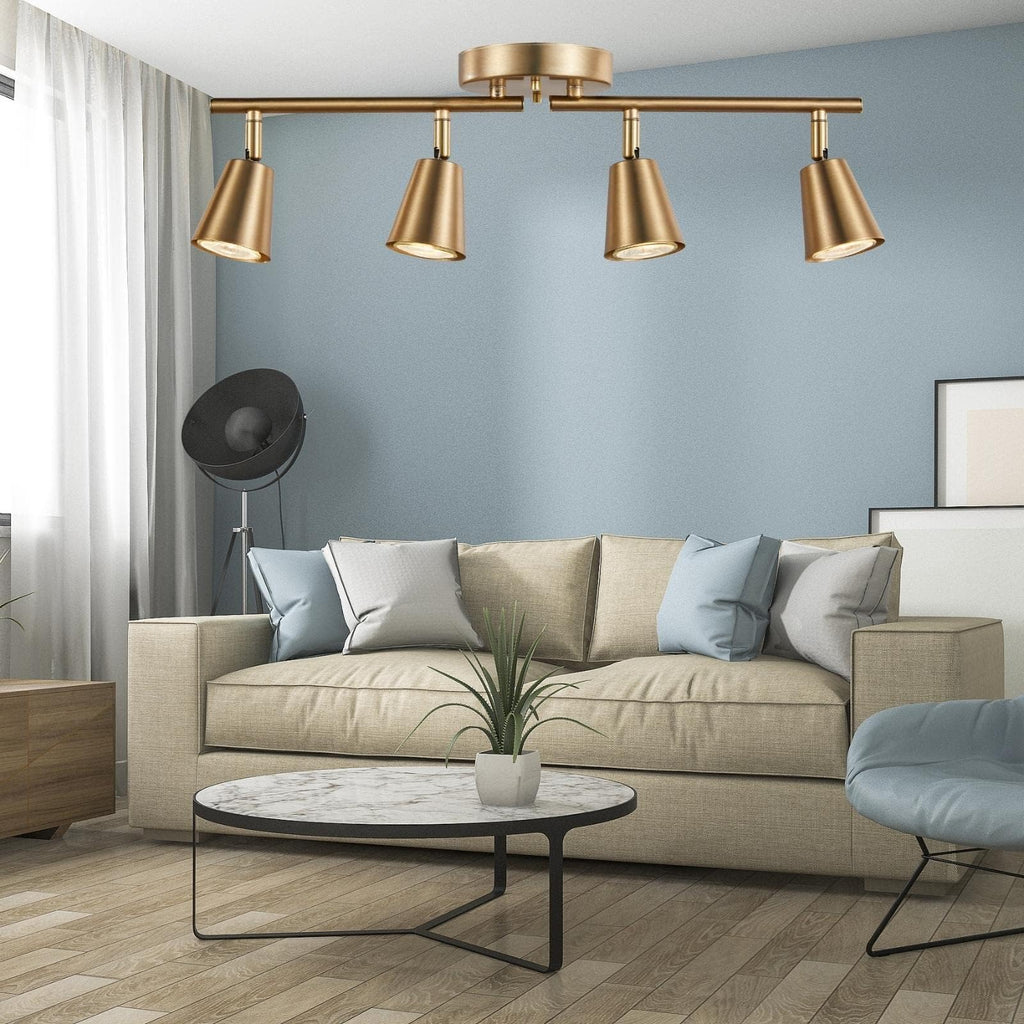 4 Light Track Lighting Kit, Matt Brass Finish Adjustable with Moden Flush Mount Ceiling Spotlight Improvement