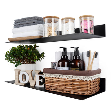 Metal Floating Shelves 24 inch Set of 2, Industrial Heavy Duty Modern Steel Wall Mounted Shelves Office Kitchen