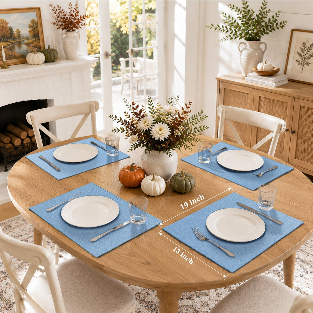 Light Blue Placemats Set of 4 Double Layer Washable Cotton Linen