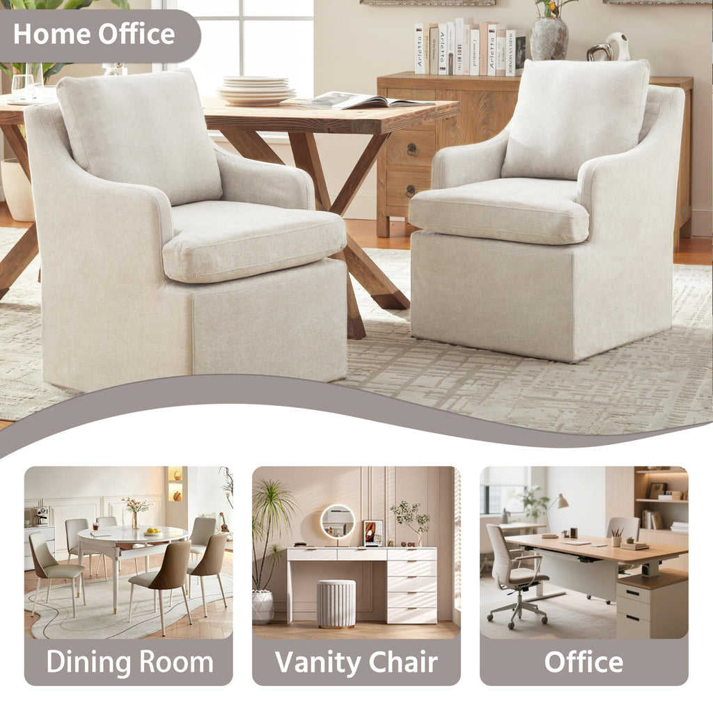 Upholstered Set of 2, Dining Room Chairs with Casters