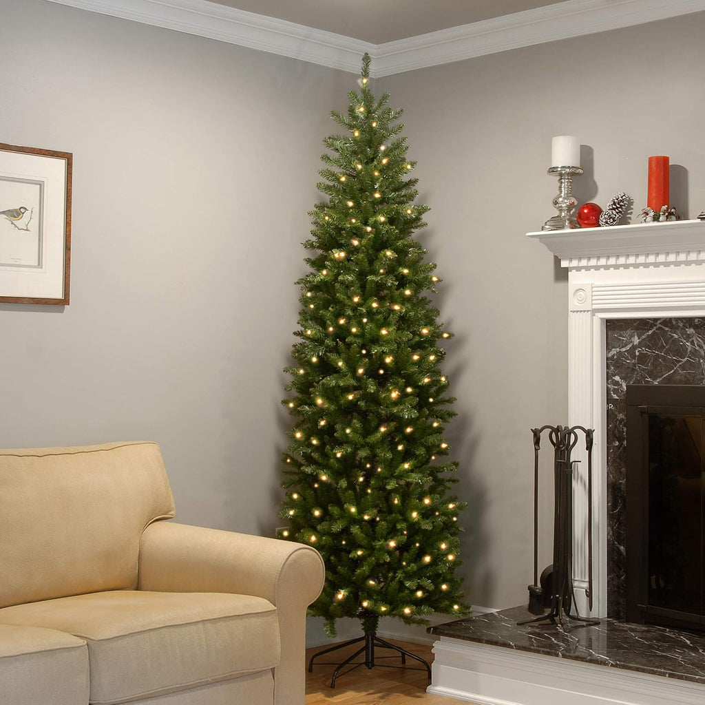 Tree Company 7ft Pre-Lit Kingswood Fir Slim Christmas Tree | 300 Clear Lights, 892 Tips, Includes Stand, Artificial