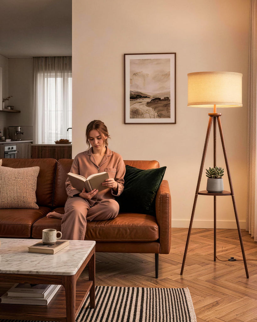 Tripod Floor Lamp with Shelves Mid Century Modern