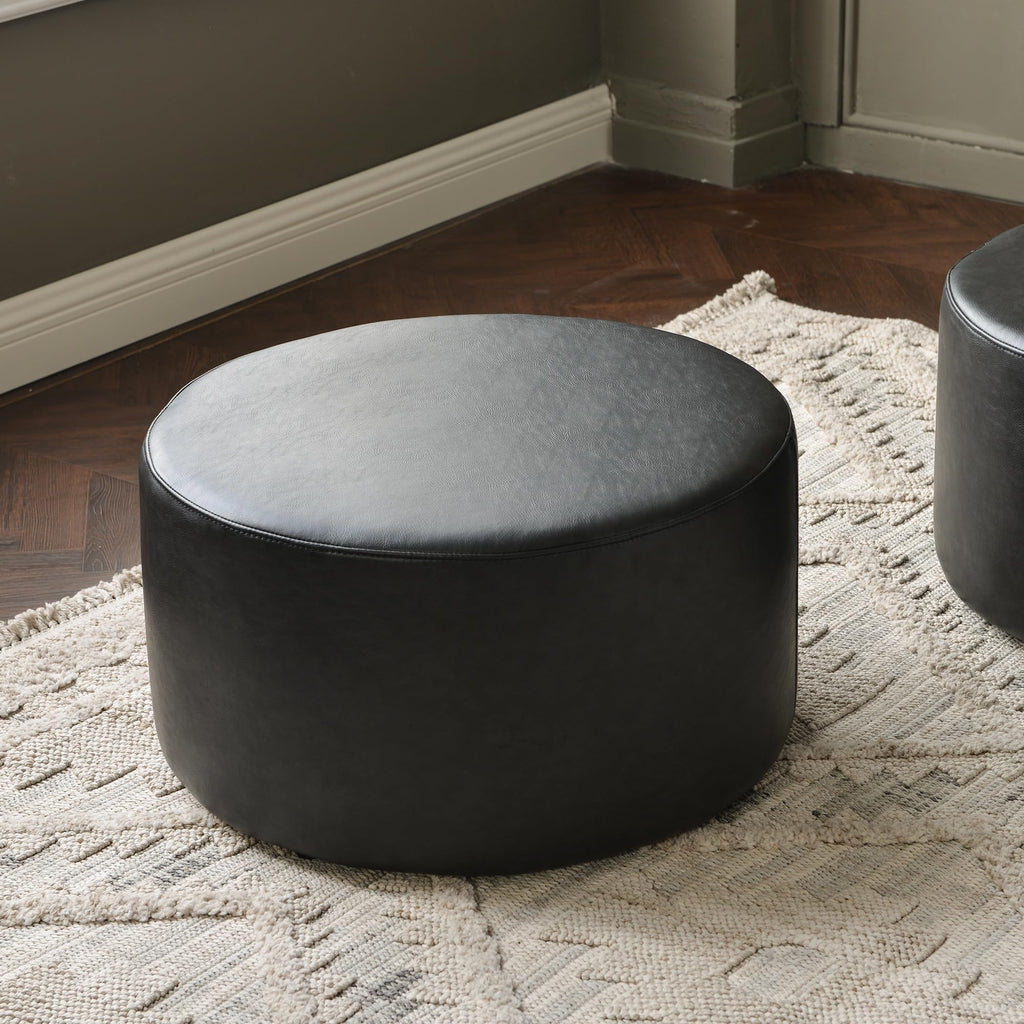 Modern Faux Leather Round Ottoman (24" D x 24" W x 13" H)