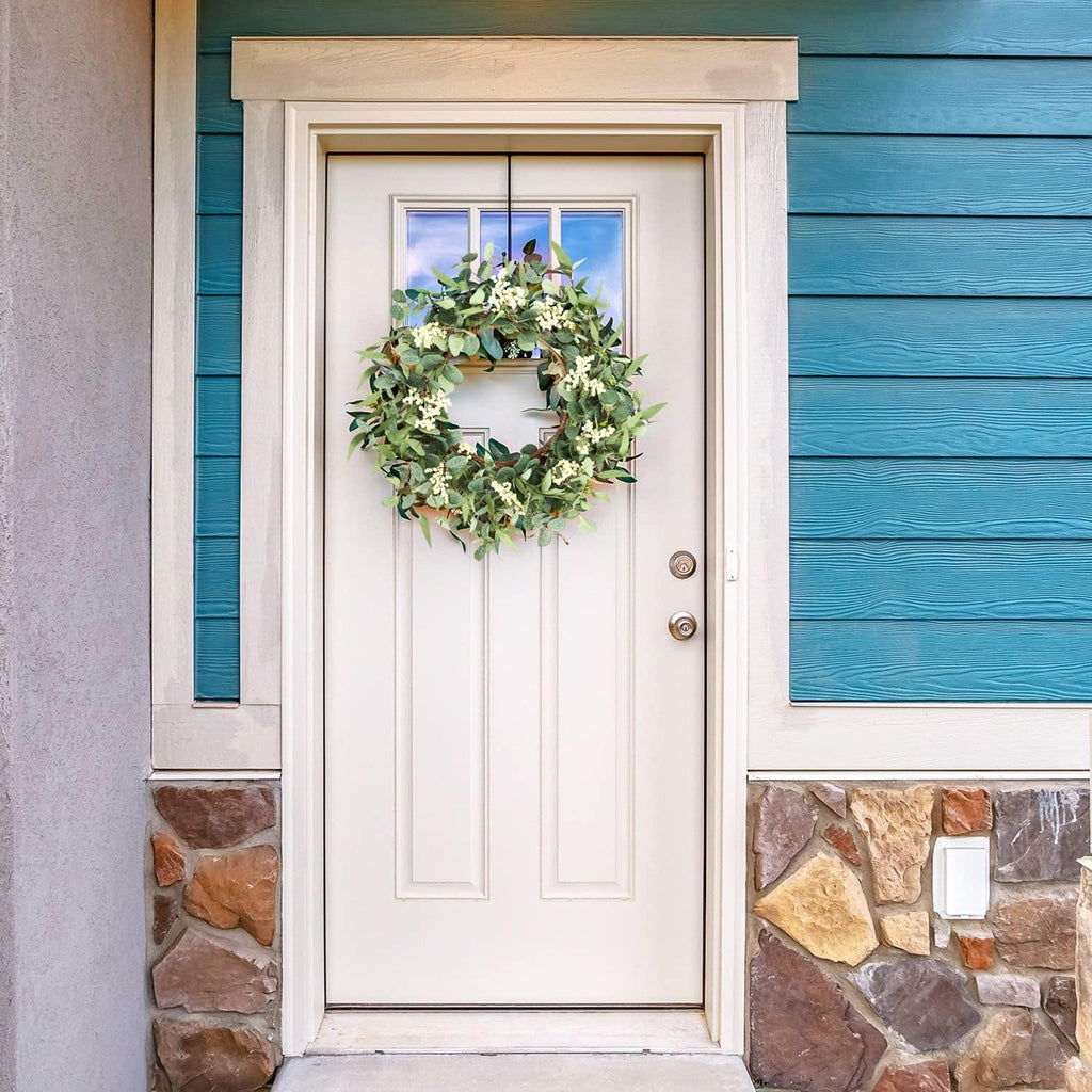 20'' Eucalyptus Wreath for Front Door Porch Decor, Spring Summer