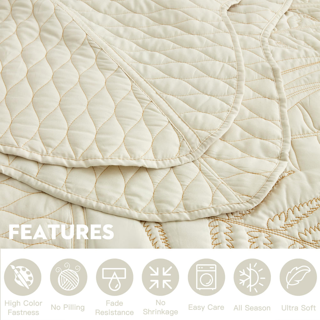 Bedspread oversized, King 120x118, Beautiful Leaf Stitching, 5 PC, Ivory
