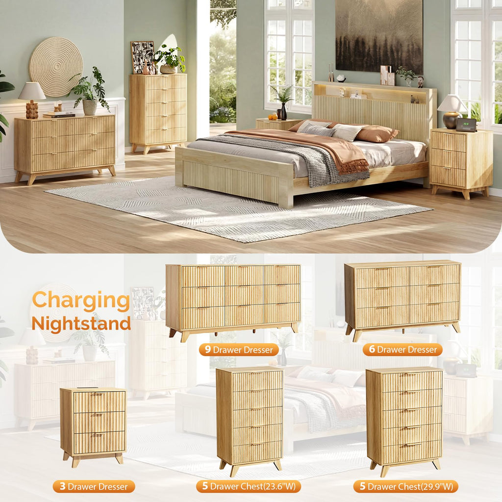 Tall Dresser, Fluted Dresser Vertical Chest of Drawers, Tall Chest of Drawers Bedroom with Rounded Edges, 29.92"