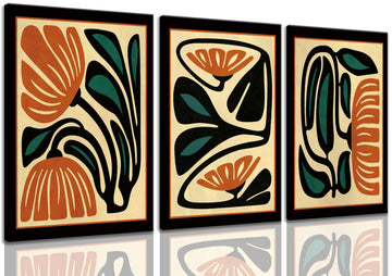 3Pcs Mid Century Floral Wall Art, Abstract Botanical Wall Decor