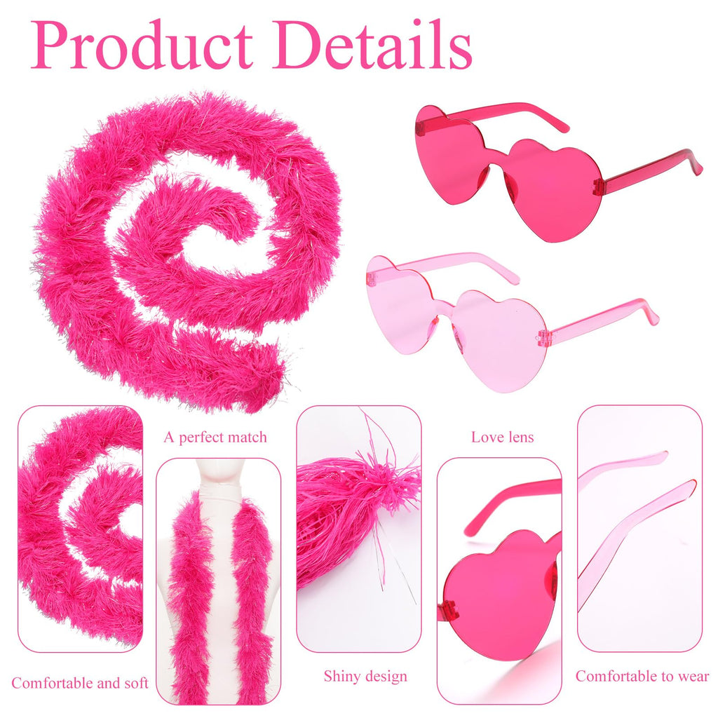 5 Ft 14Pcs Feather Boas and 14Pcs Heart Sunglasses Set Artificial Fluffy Boas for Party Bulk Women Bachelorette Party