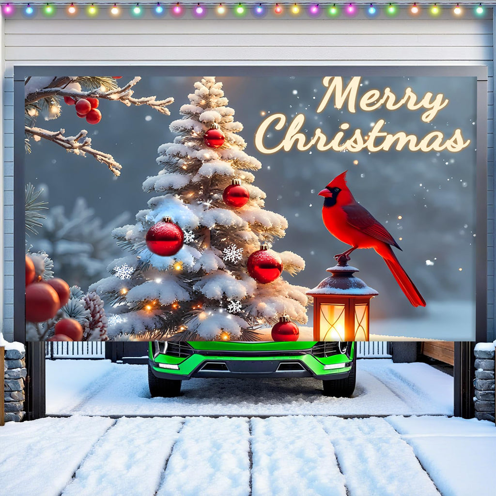 Christmas Garage Door Cover, Large Christmas Banner Backdrop Decorations Hanging Door Photography Decor for Indoor