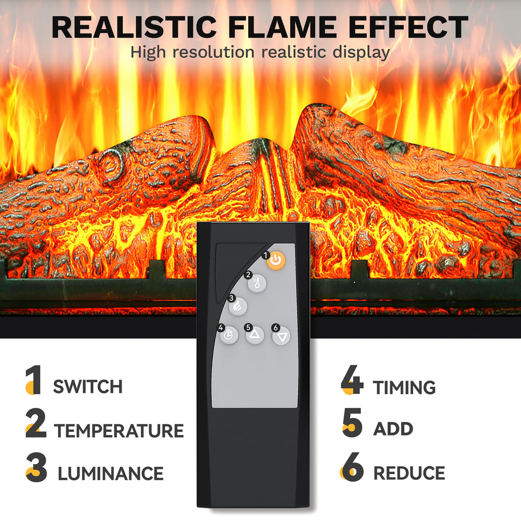 23 Inches Electric Fireplace Insert, Recessed Fireplace Heater with Remote Control, Adjustable Temperature, 6H Timer