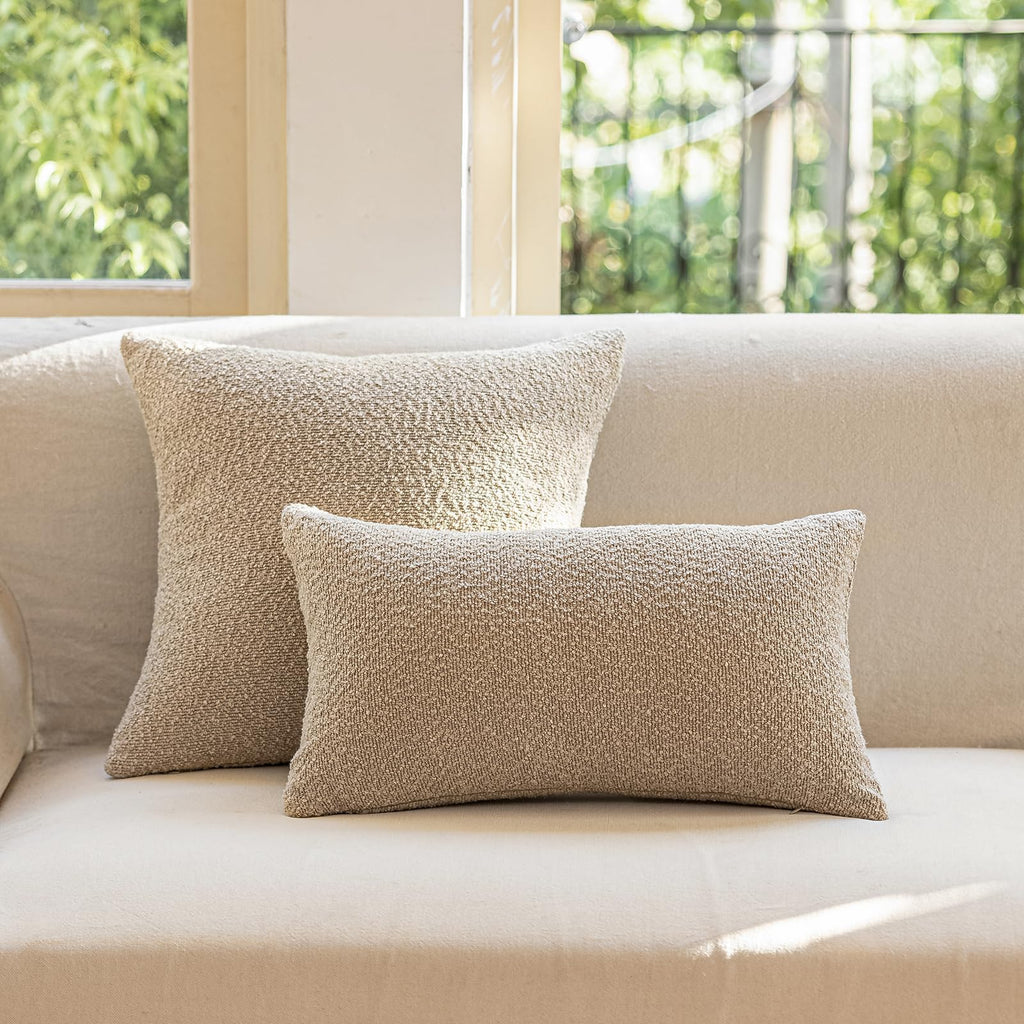 Decorative Throw Pillow Covers 18x18 Inch Pack of 2, Textured Boucle Neutral Cushion Cases for Bed Couch Sofa, Accent