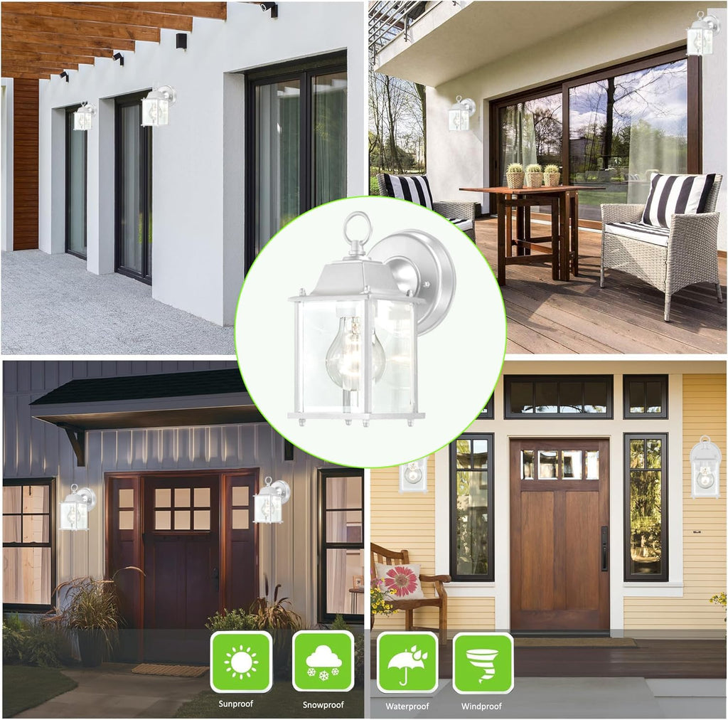 4 Packs White Outdoor Wall Lantern, Exterior Waterproof Wall Sconce, Aluminum Housing Plus Glass, Wet Location