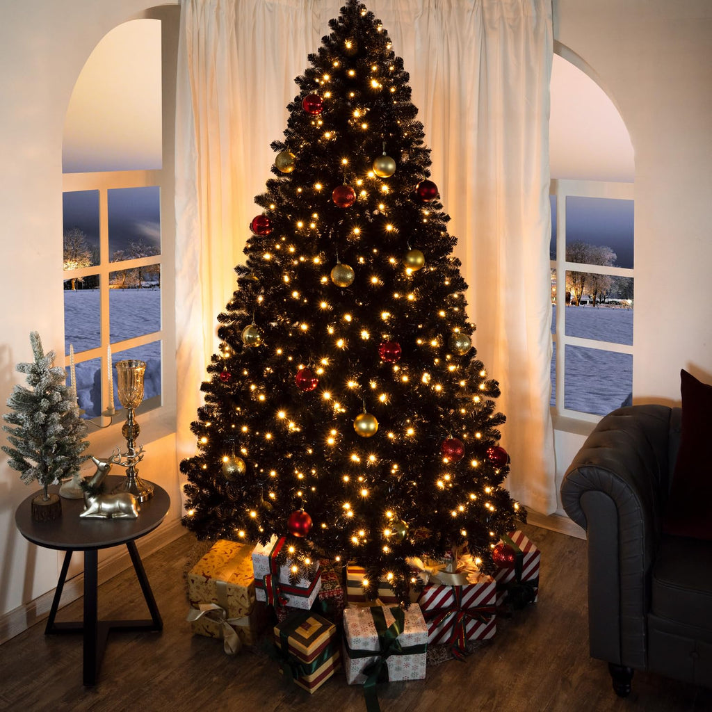 7.5 ft Black Pre-Lit Christmas Tree, 600 Warm Lights
