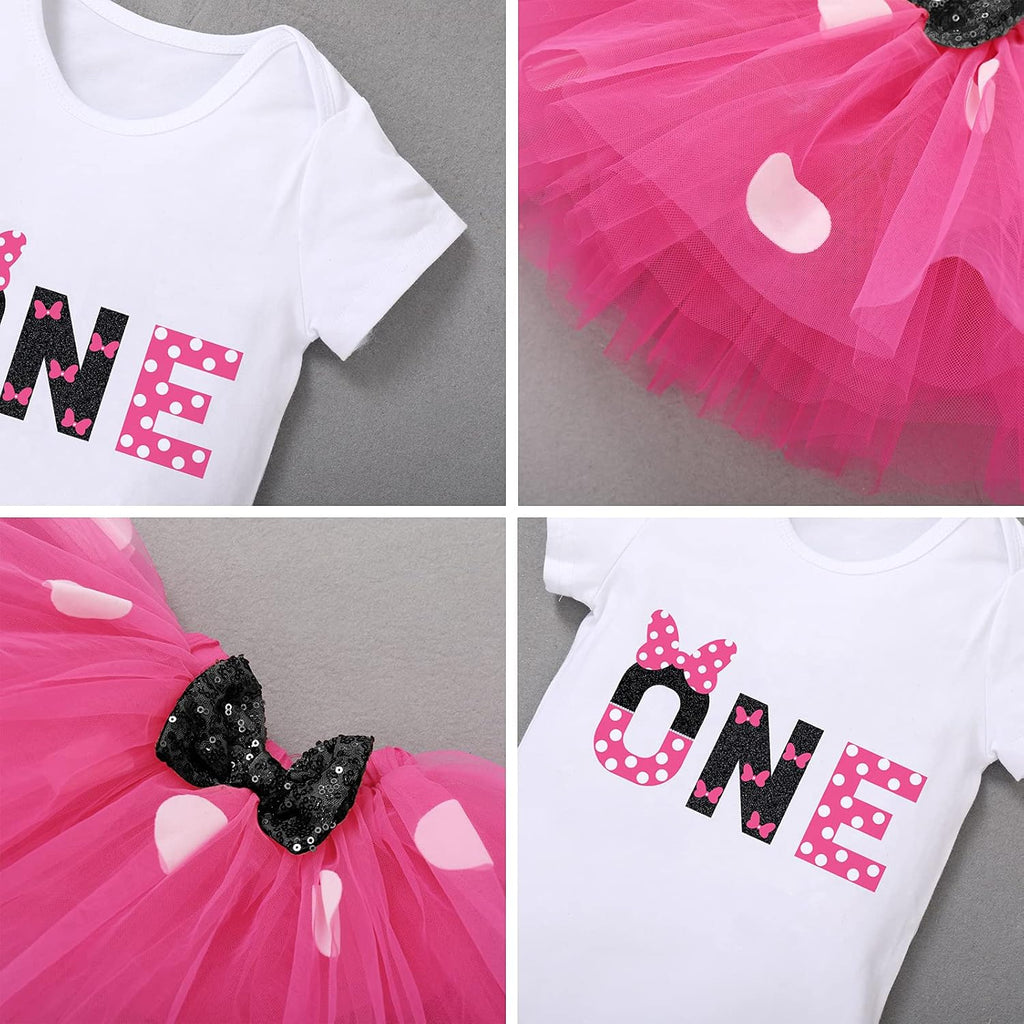 Baby Girls Half 1st 2nd 3rd Birthday Cake Smash Outfit Romper Top Mini Polka Dots Tutu Skirt Mouse Ears Headband Set