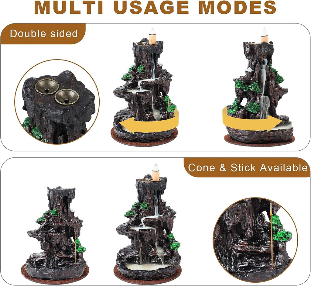 Incense Burner, Backflow Incense Holder 2 Sides Waterfall