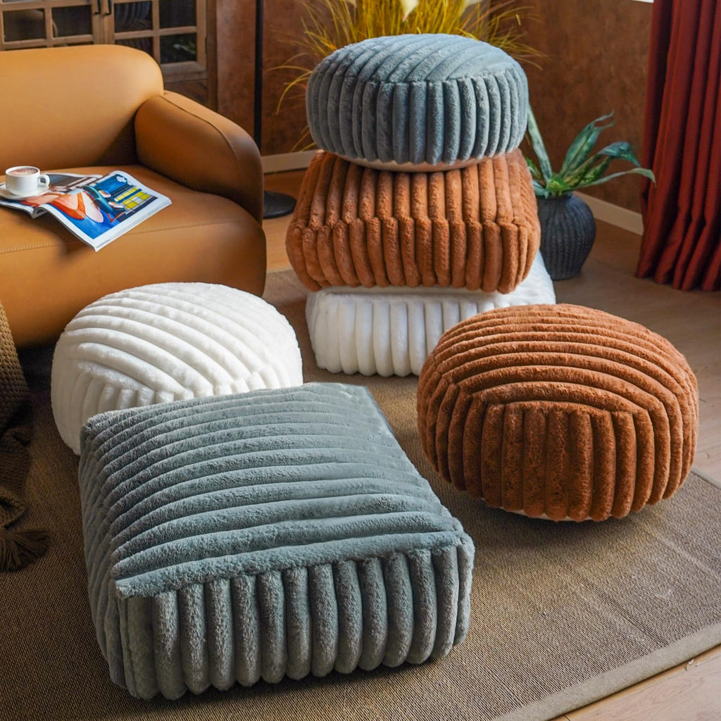 Square Unstuffed Pouf Ottoman Cover Soft Footstool, White