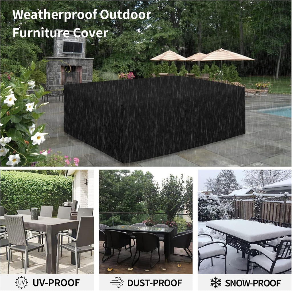 600D Heavy Duty Patio Furniture Cover, Outdoor Rectangular Table and Chair Set, Waterproof Sectional Set (110"L x