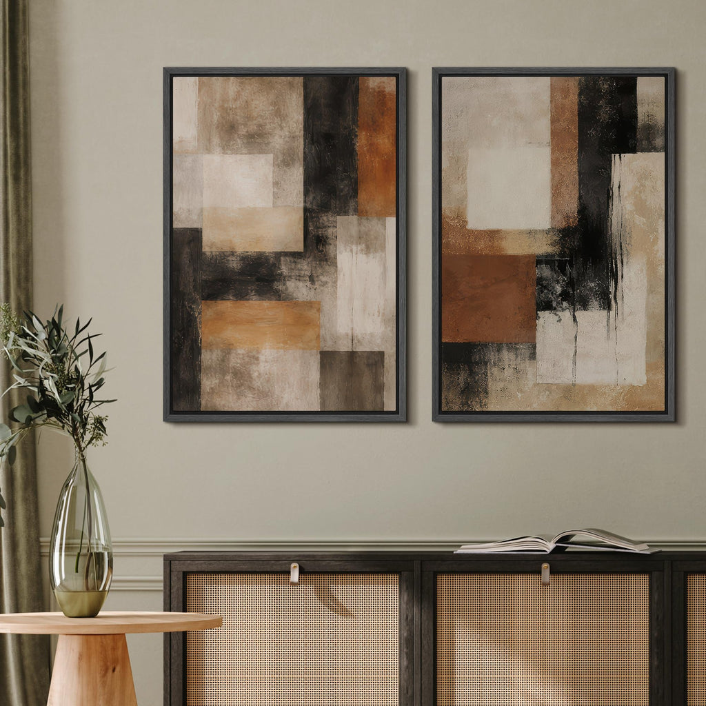 Framed Wall Art Print Modern Neutral Abstract Geometric Blocks Illustrations Modern Art Decorative Bohemian Calm/Zen