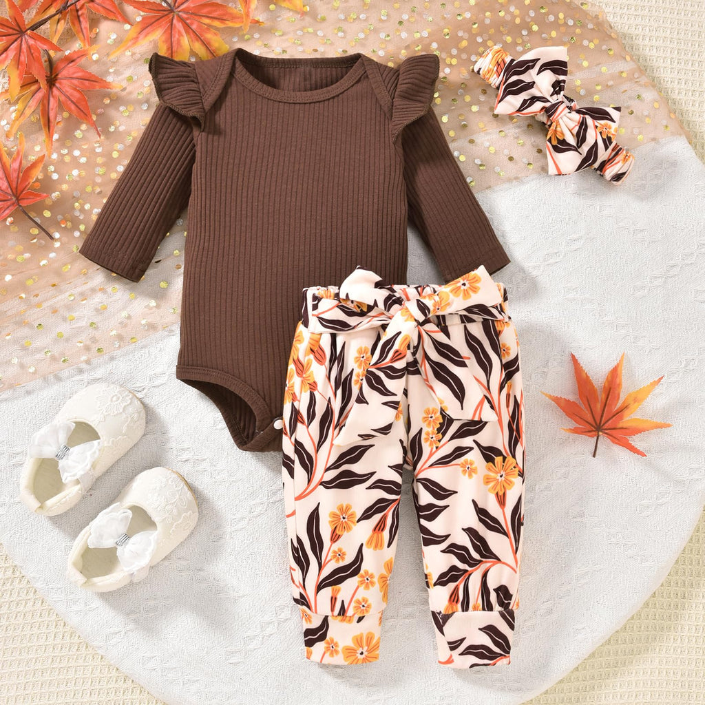 Newborn Baby Girls Fall Clothes Pumpkin Outfit Thanksgiving Leaves Clothing NB Brown