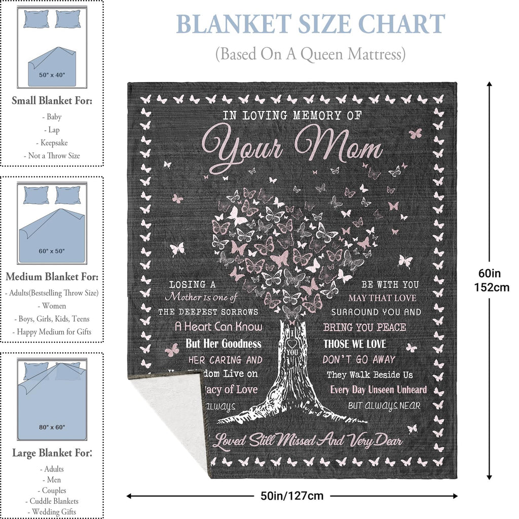 Memorial Gifts for Loss of Mom, Bereavement Gifts Blanket 60"x50", Loss of a Mother Sympathy Gifts, Mom Memorial