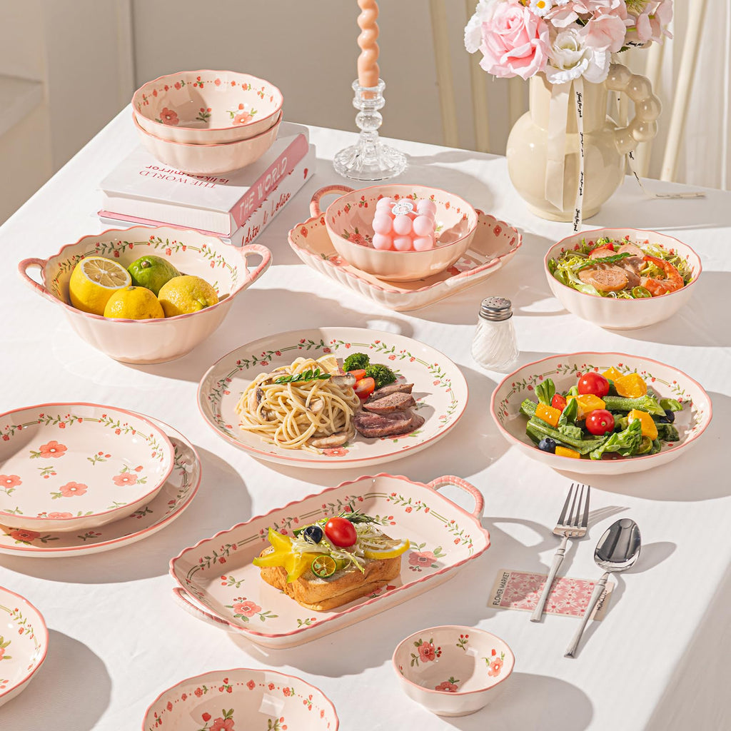 Ceramic Dinnerware Set, Series Kavara II, (Pink Peach Blossom)