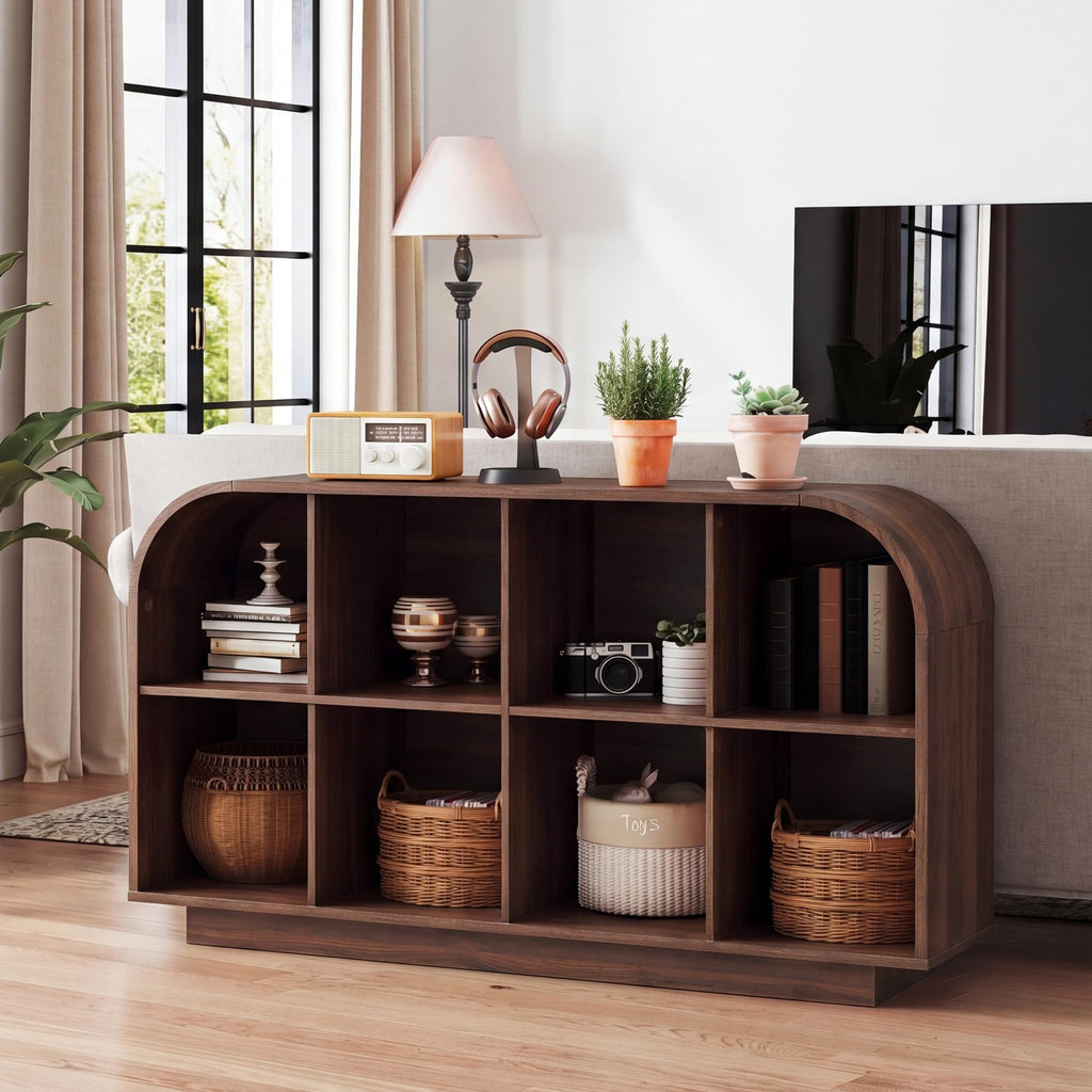 8 Cube Storage Organizer, 2-Tier Low Bookcase 55.1" L, Walnut