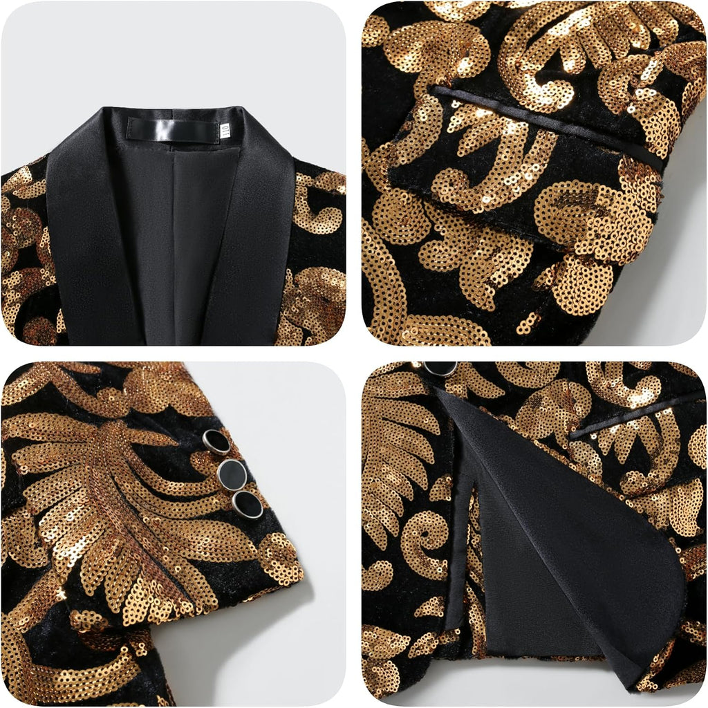 Boys Tuxedo Suit 2 Pieces Shiny Formal Blazer Pants Set