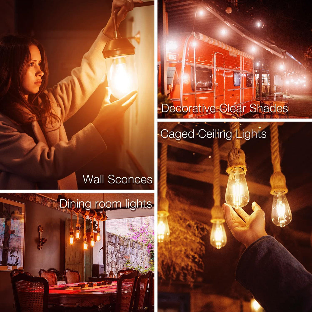4 Pack Vintage LED Edison Bulbs, E26 Led Bulb 60W Equivalent, Dimmable Led Light Bulbs, High Brightness 800 LM Amber